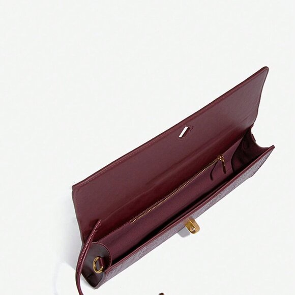 Burgundy Preppy Women's Envelope Handbag - Picture 2 of 11